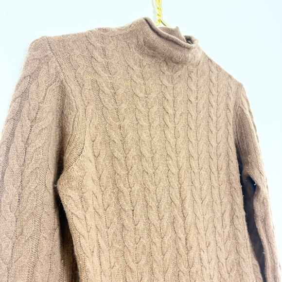 Theory Cable-Knit Mock Neck 100% Cashmere Sweater Size Medium Camel Tan Preppy - Picture 8 of 12